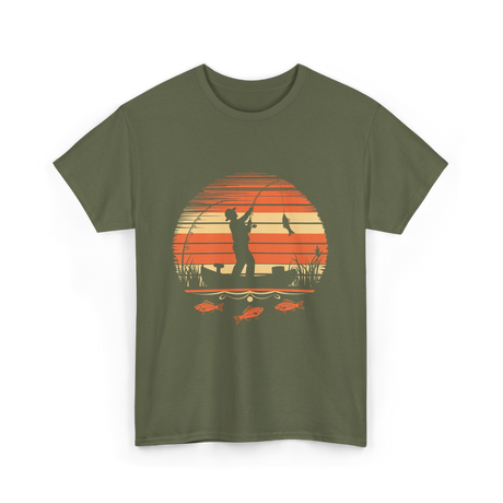 Fisherman Sunset Fishing T-Shirt - Military Green