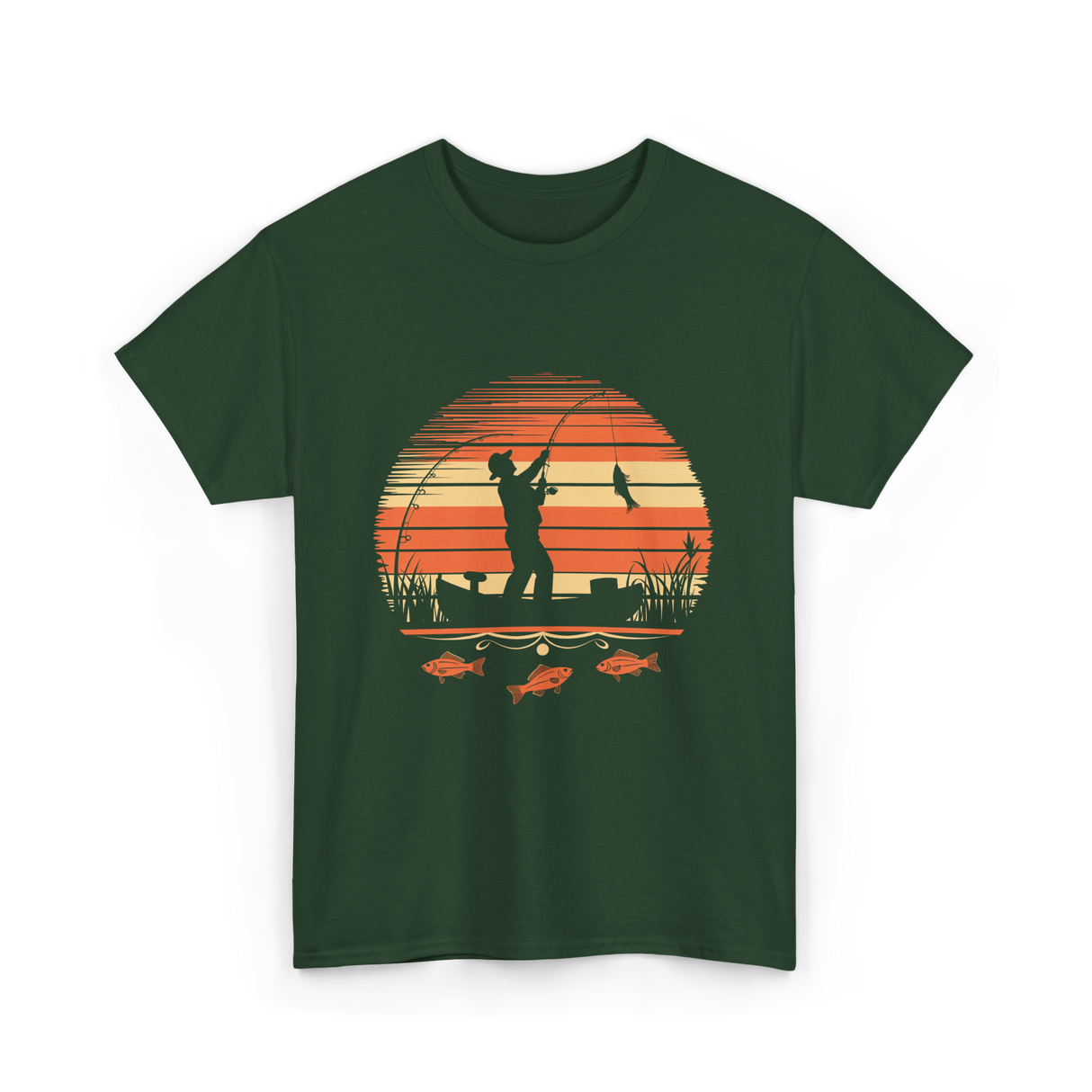 Fisherman Sunset Fishing T-Shirt - Forest Green