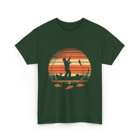 Fisherman Sunset Fishing T-Shirt - Forest Green