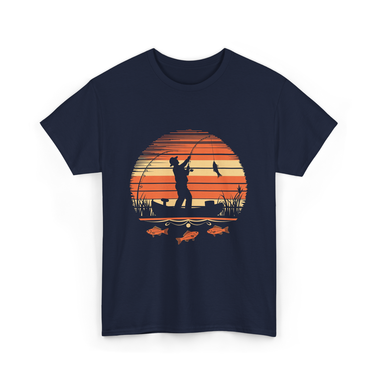 Fisherman Sunset Fishing T-Shirt - Navy