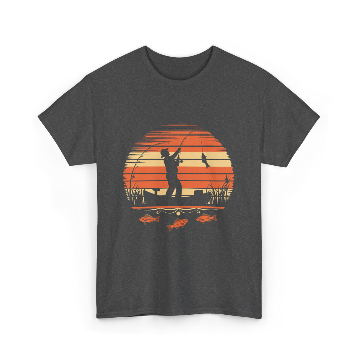 Fisherman Sunset Fishing T-Shirt - Dark Heather