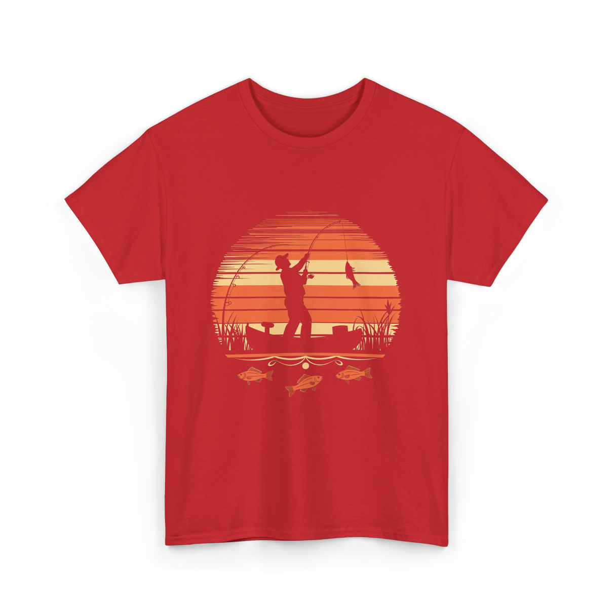 Fisherman Sunset Fishing T-Shirt - Red