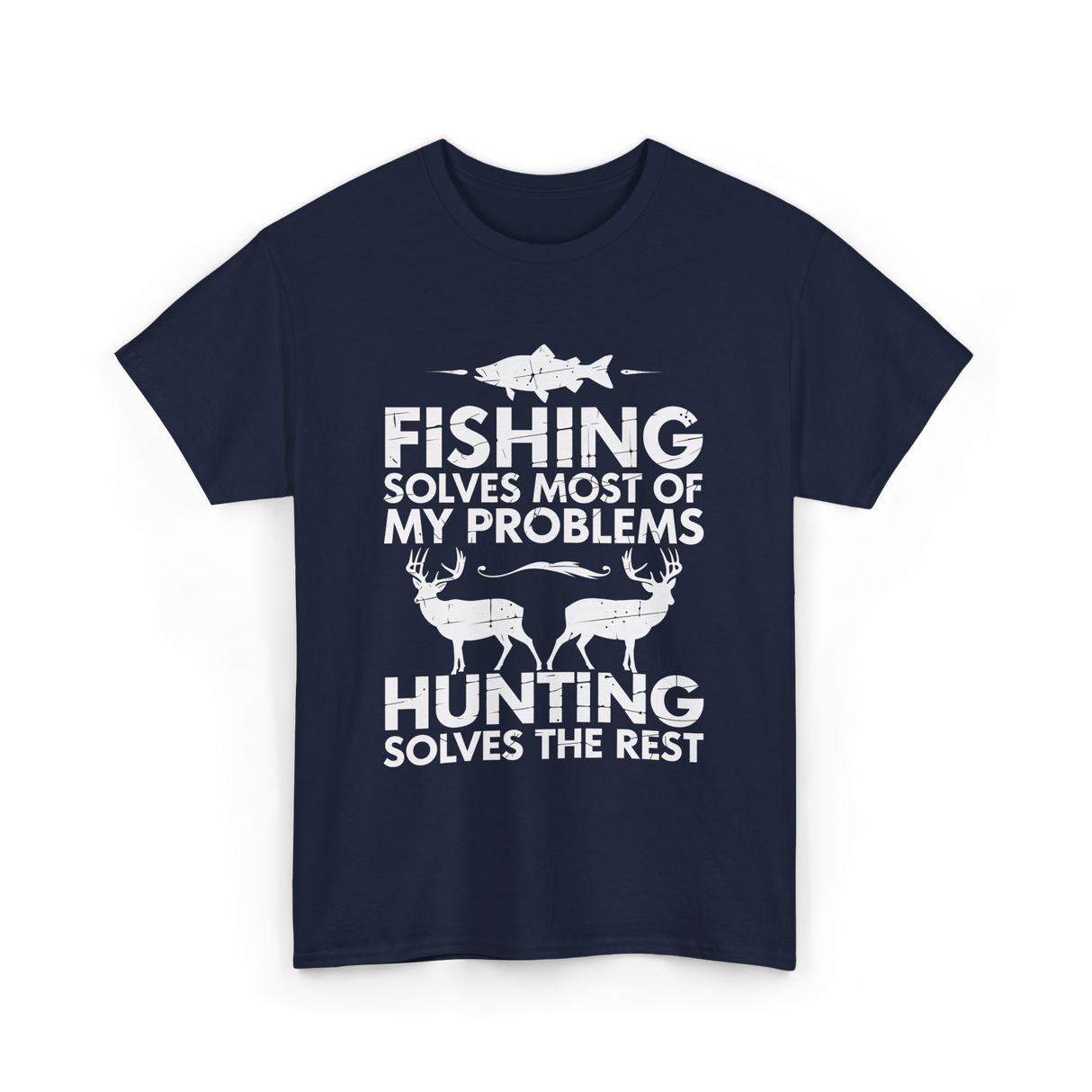 Fishing Solves Hunting Solves T-Shirt - Navy