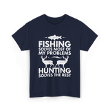 Fishing Solves Hunting Solves T-Shirt - Navy