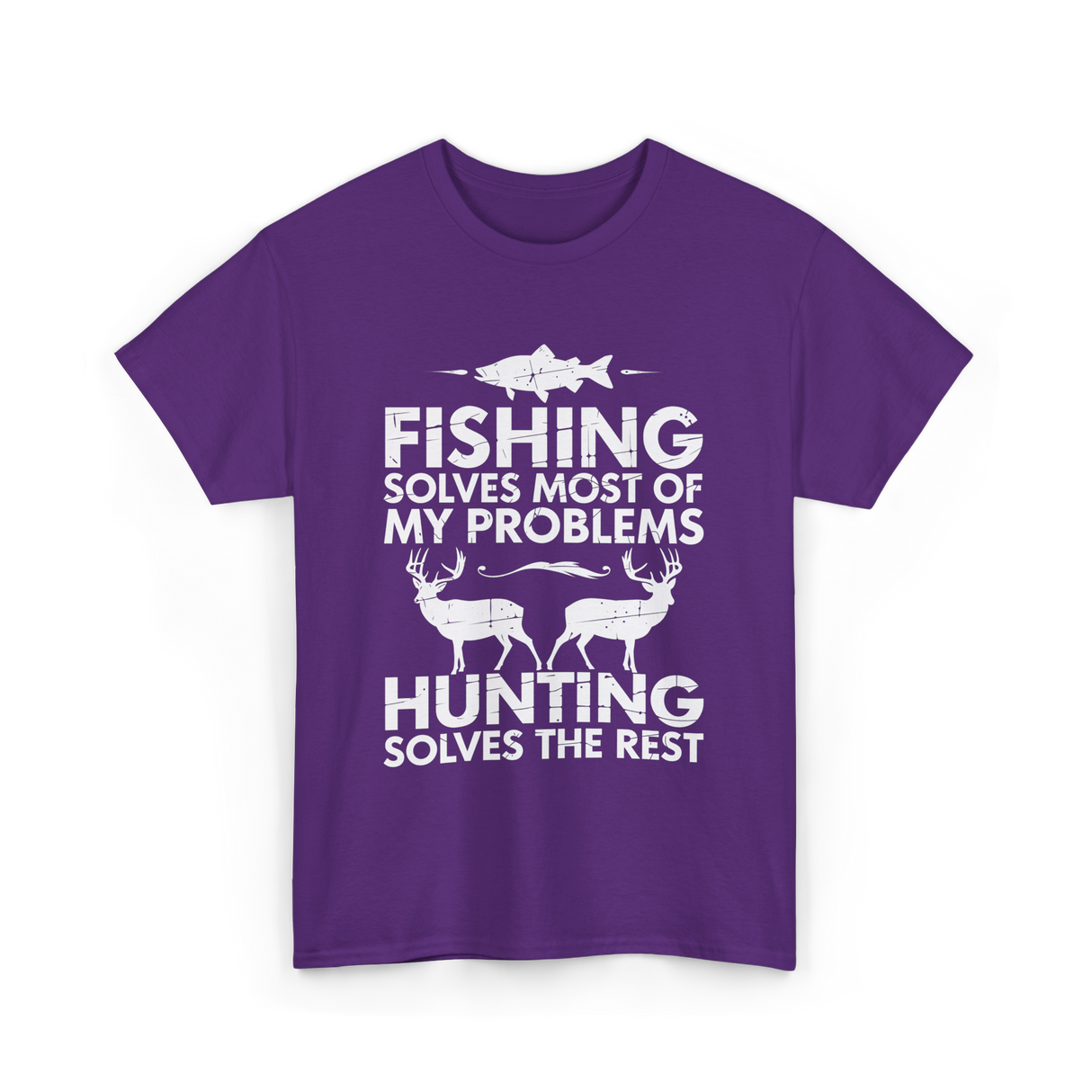 Fishing Solves Hunting Solves T-Shirt - Purple