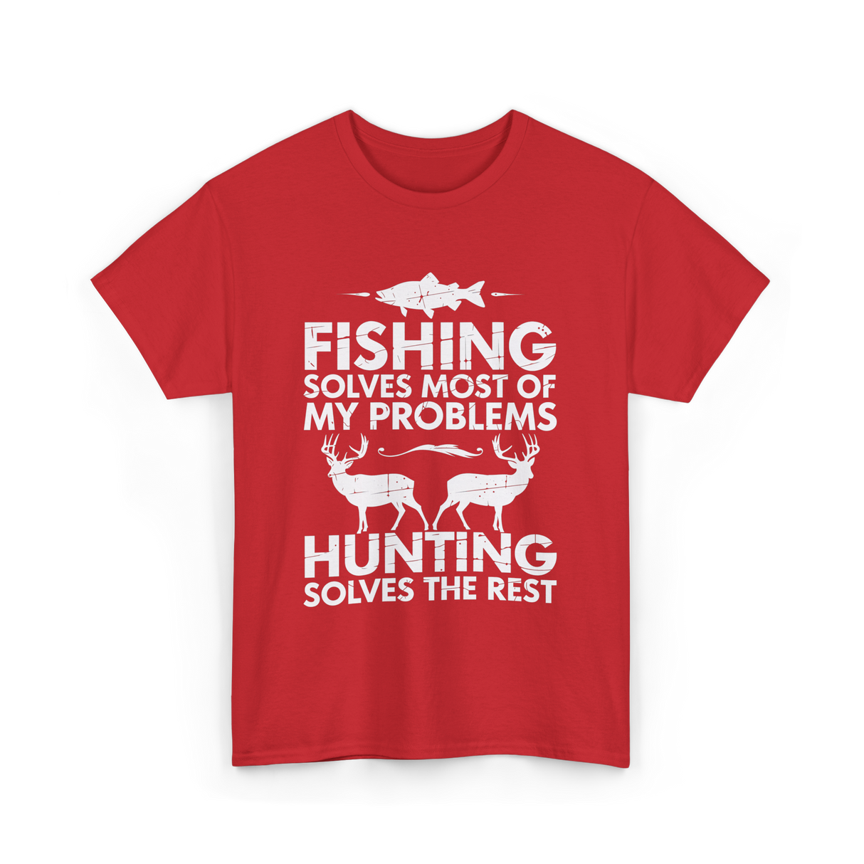 Fishing Solves Hunting Solves T-Shirt - Red