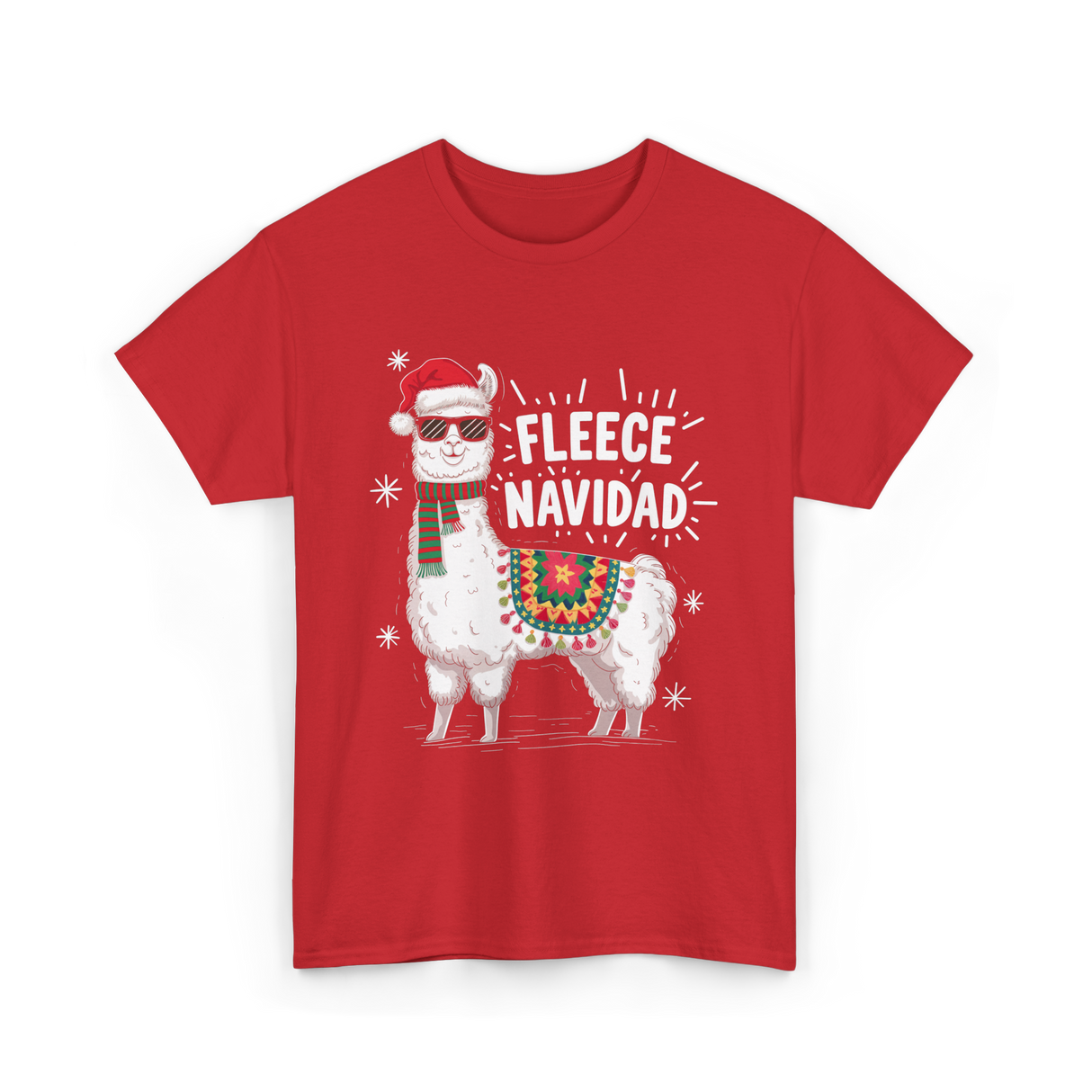 Fleece Navidad Llama Christmas T-Shirt - Red