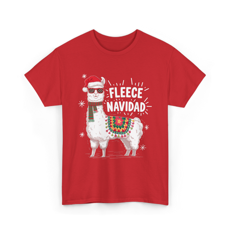 Fleece Navidad Llama Christmas T-Shirt - Red