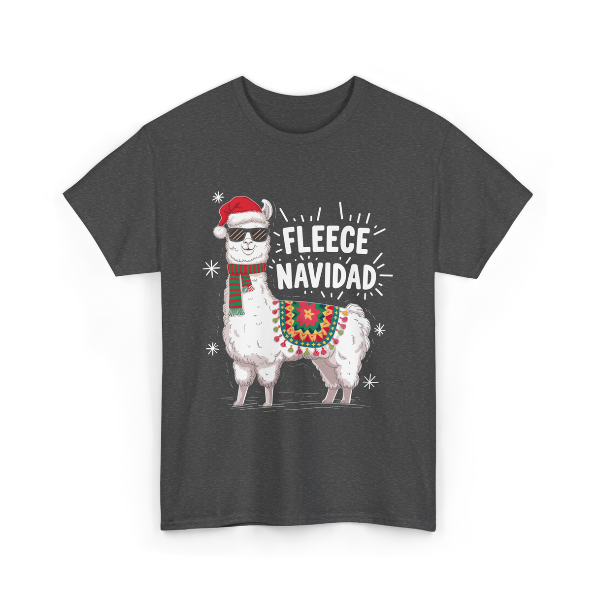 Fleece Navidad Llama Christmas T-Shirt - Dark Heather