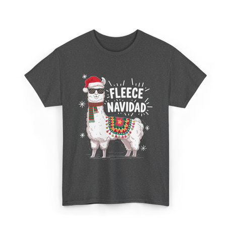 Fleece Navidad Llama Christmas T-Shirt - Dark Heather