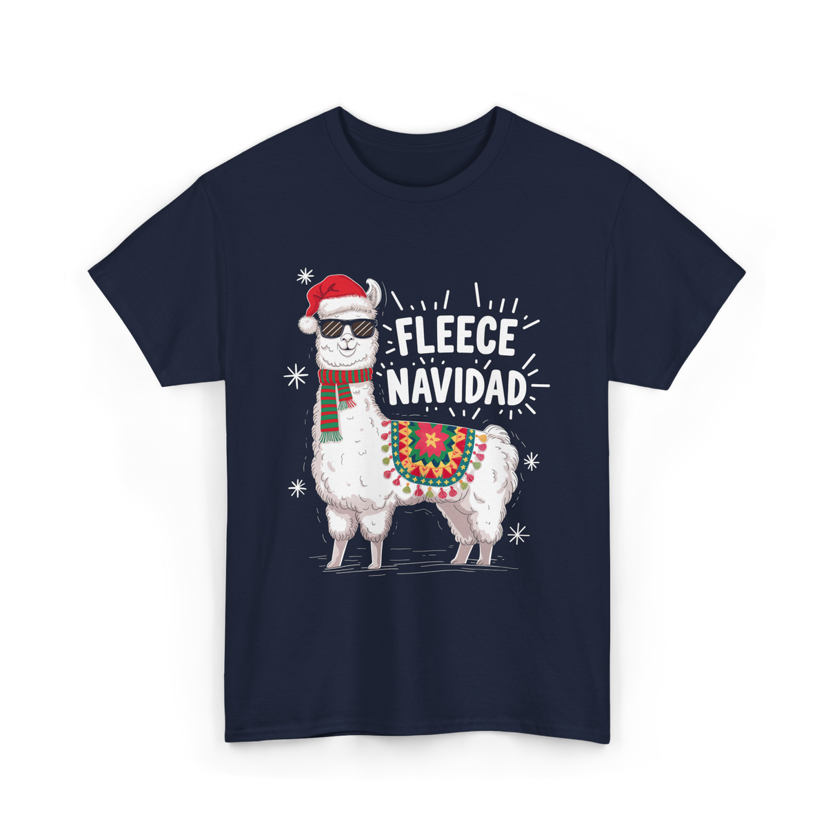 Fleece Navidad Llama Christmas T-Shirt - Navy