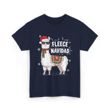 Fleece Navidad Llama Christmas T-Shirt - Navy