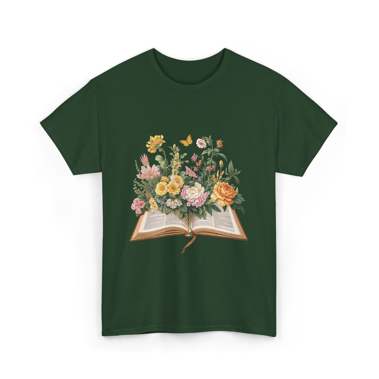 Floral Book Nature T-Shirt - Forest Green