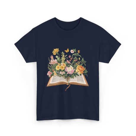 Floral Book Nature T-Shirt - Navy