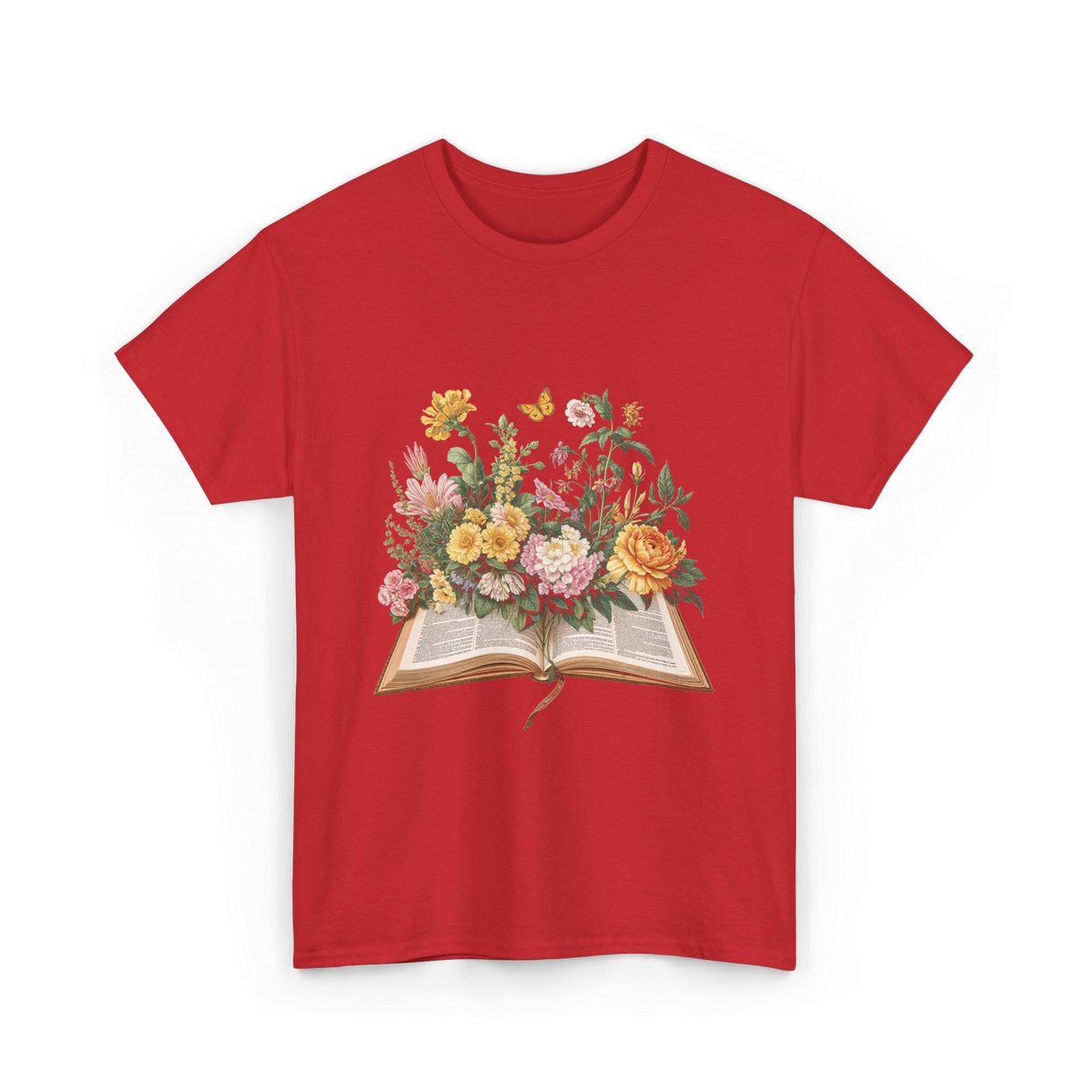 Floral Book Nature T-Shirt - Red