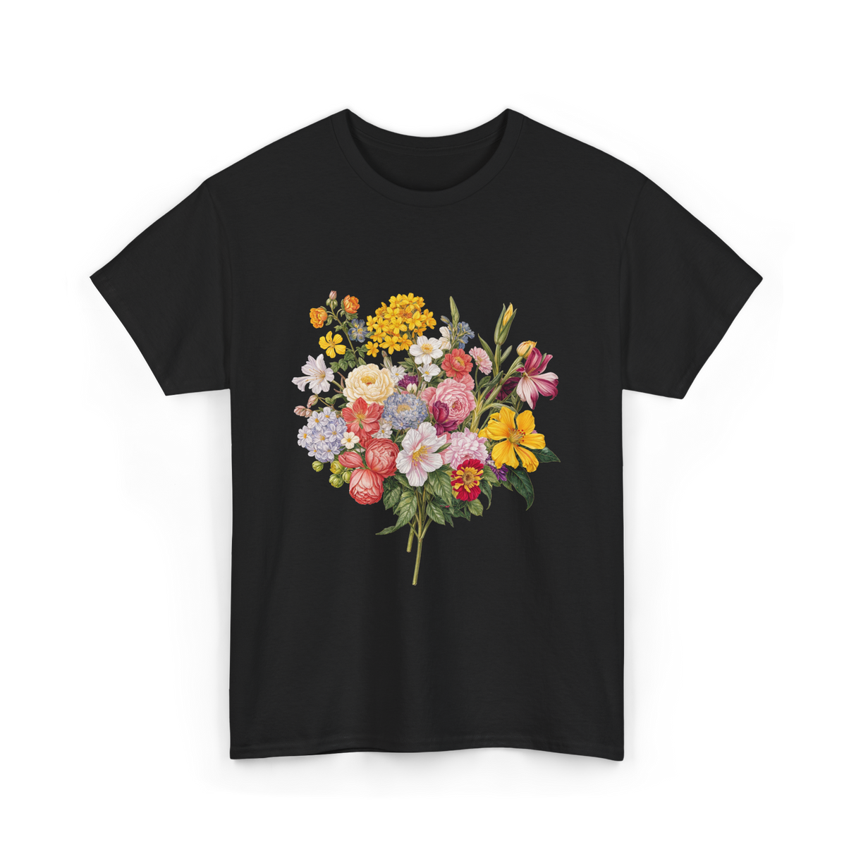 Floral Bouquet Flowers Floral Art T-Shirt - Black