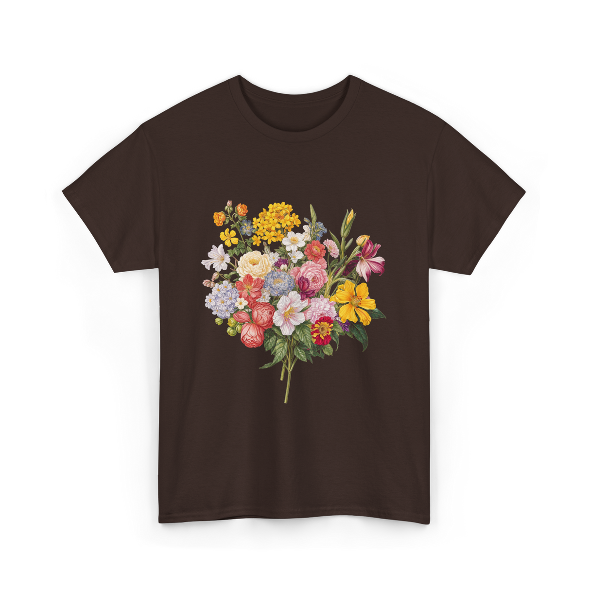 Floral Bouquet Flowers Floral Art T-Shirt - Dark Chocolate