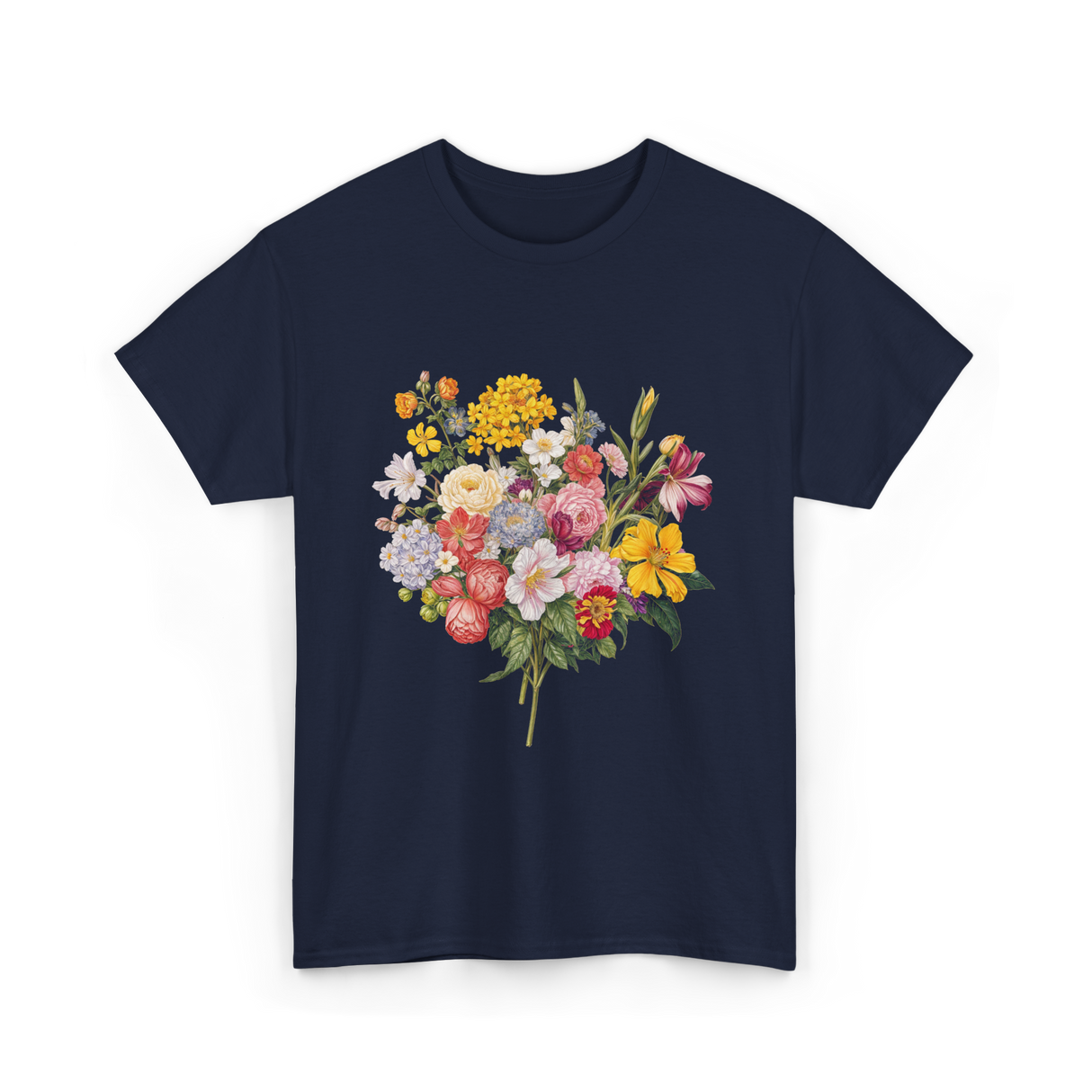 Floral Bouquet Flowers Floral Art T-Shirt - Navy