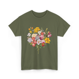 Floral Bouquet Flowers Floral Art T-Shirt - Military Green