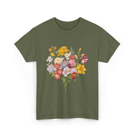 Floral Bouquet Flowers Floral Art T-Shirt - Military Green