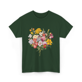 Floral Bouquet Flowers Floral Art T-Shirt - Forest Green