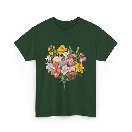 Floral Bouquet Flowers Floral Art T-Shirt - Forest Green