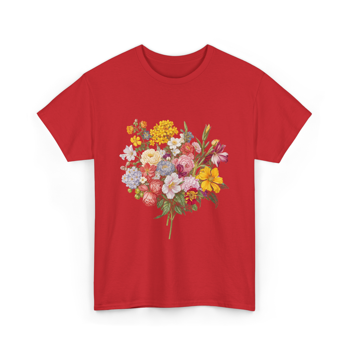 Floral Bouquet Flowers Floral Art T-Shirt - Red