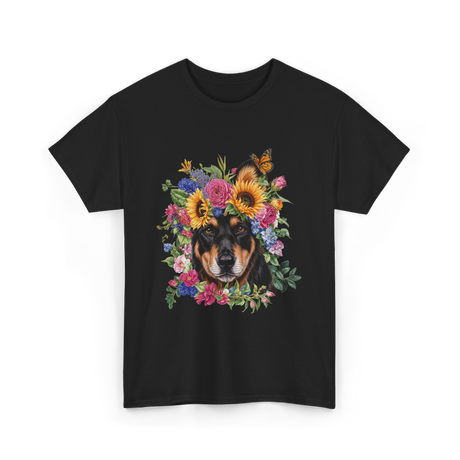 Floral Doberman Dog Lover T-Shirt - Black