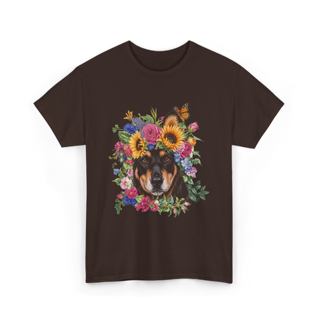 Floral Doberman Dog Lover T-Shirt - Dark Chocolate