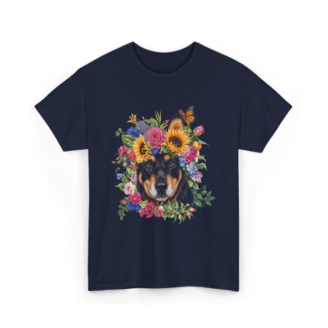 Floral Doberman Dog Lover T-Shirt - Navy