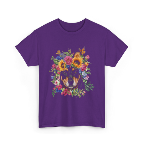 Floral Doberman Dog Lover T-Shirt - Purple