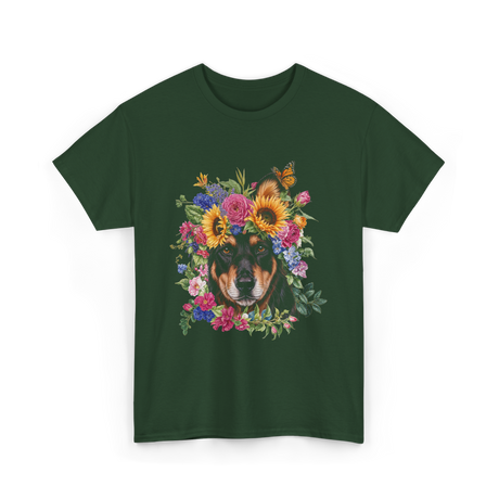 Floral Doberman Dog Lover T-Shirt - Forest Green