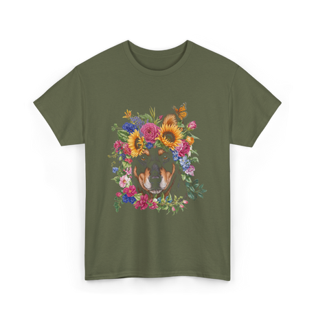 Floral Doberman Dog Lover T-Shirt - Military Green