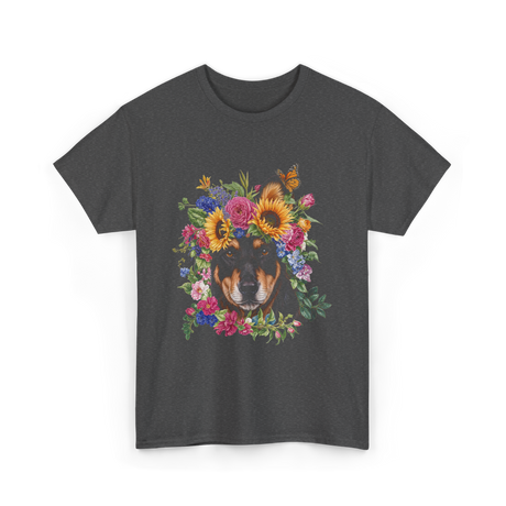 Floral Doberman Dog Lover T-Shirt - Dark Heather