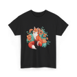 Floral Fox Aesthetic Wildlife T-Shirt - Black