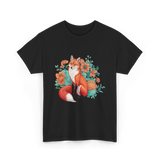 Floral Fox Aesthetic Wildlife T-Shirt - Black