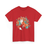 Floral Fox Aesthetic Wildlife T-Shirt - Red