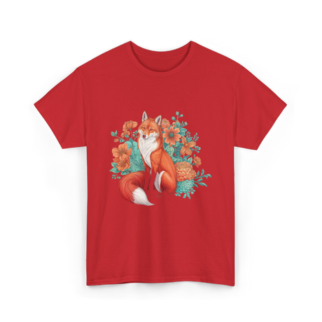 Floral Fox Aesthetic Wildlife T-Shirt - Red