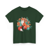 Floral Fox Aesthetic Wildlife T-Shirt - Forest Green