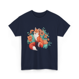 Floral Fox Aesthetic Wildlife T-Shirt - Navy