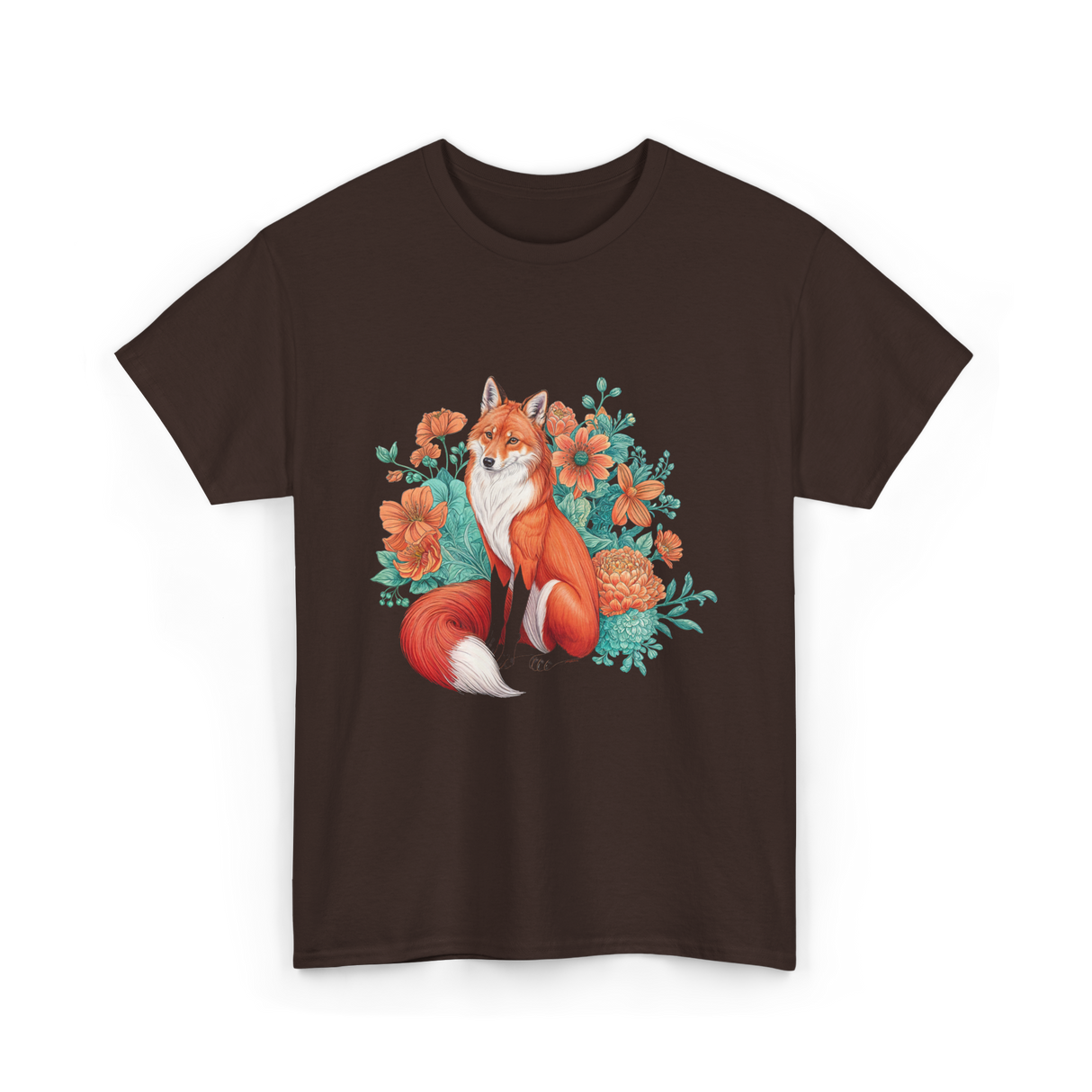 Floral Fox Aesthetic Wildlife T-Shirt - Dark Chocolate