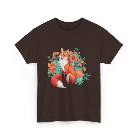 Floral Fox Aesthetic Wildlife T-Shirt - Dark Chocolate