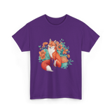 Floral Fox Aesthetic Wildlife T-Shirt - Purple