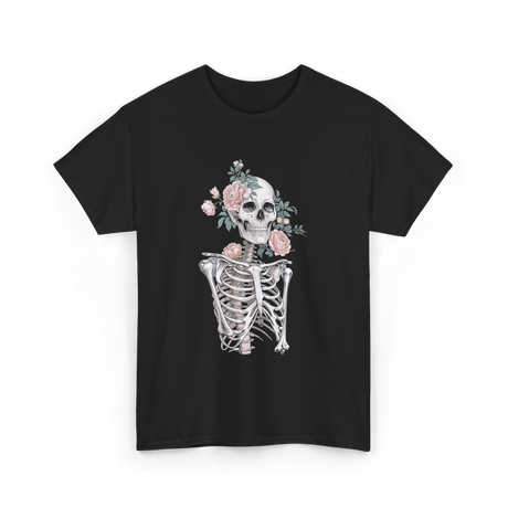 Floral Skeleton Goth Aesthetic T-Shirt - Black