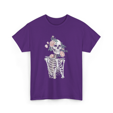 Floral Skeleton Goth Aesthetic T-Shirt - Purple