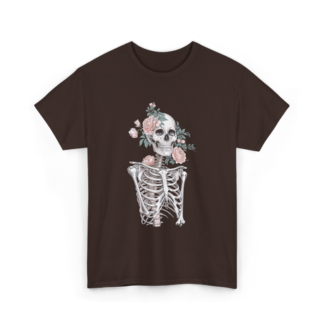 Floral Skeleton Goth Aesthetic T-Shirt - Dark Chocolate