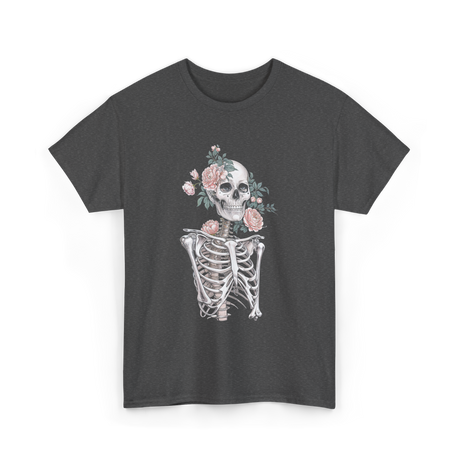 Floral Skeleton Goth Aesthetic T-Shirt - Dark Heather