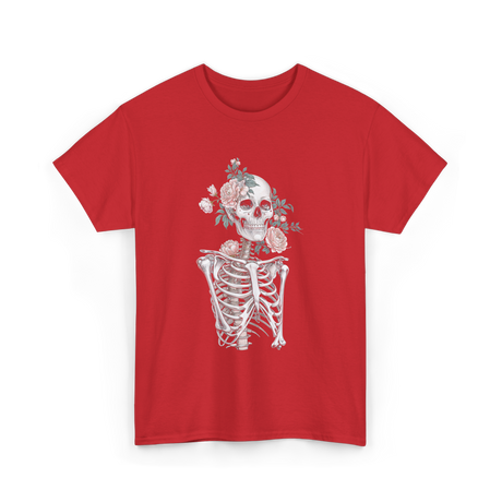 Floral Skeleton Goth Aesthetic T-Shirt - Red