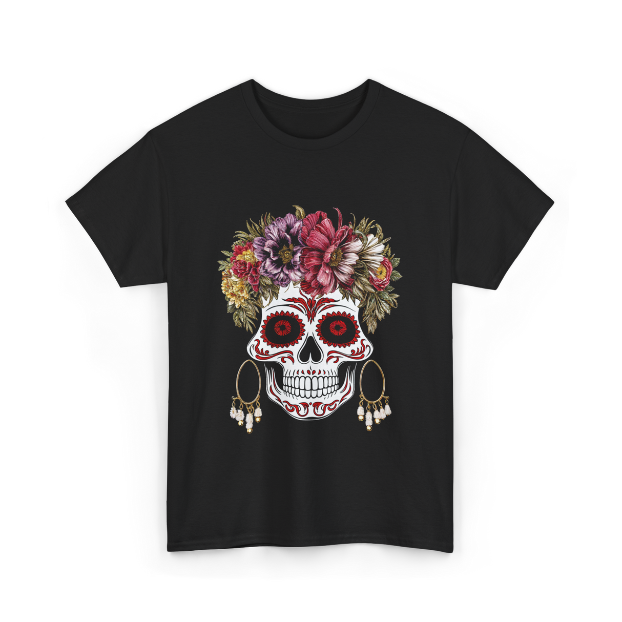 Floral Sugar Skull T-Shirt - Black