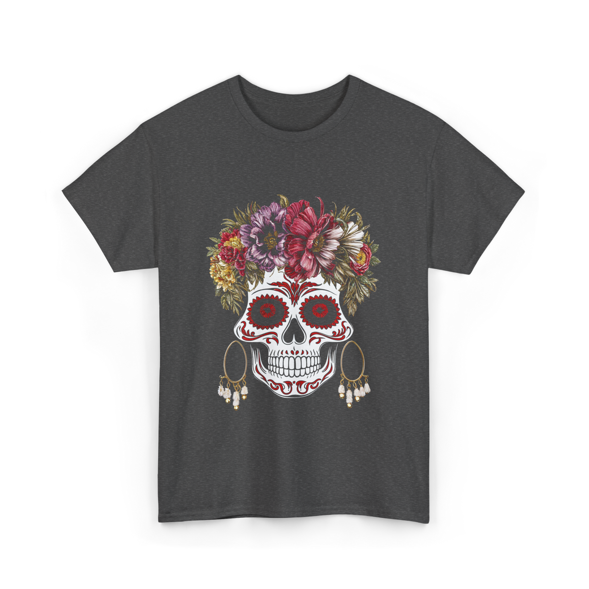 Floral Sugar Skull T-Shirt - Dark Heather